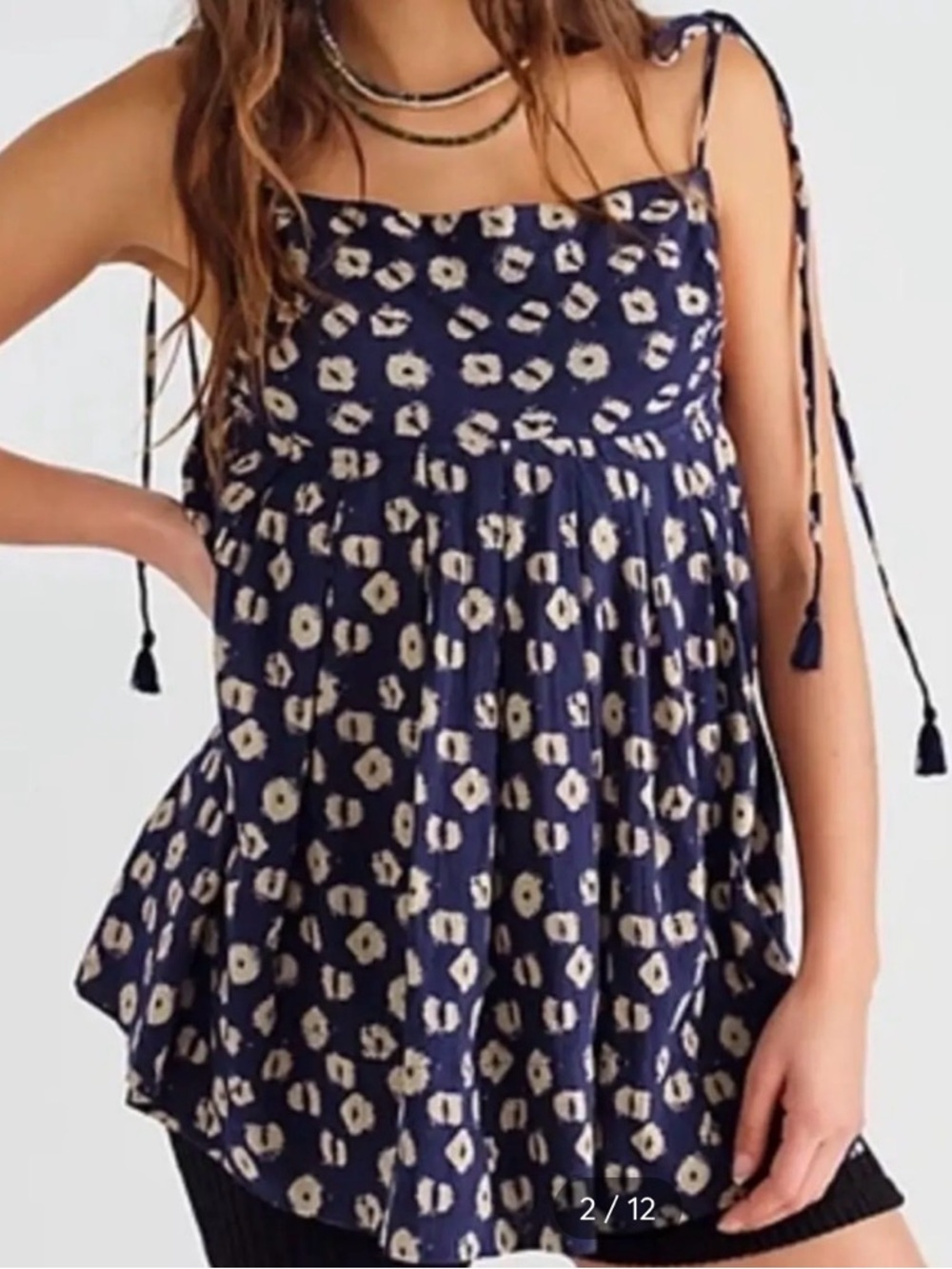 Free People Molly Indigo Navy Tie-Shoulder Mini Tunic sz S